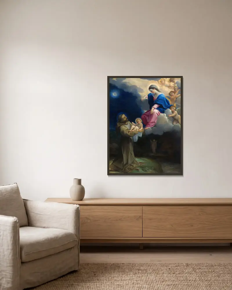 Den helige Franciskus syn av Ludovico Carracci inramad på en vägg