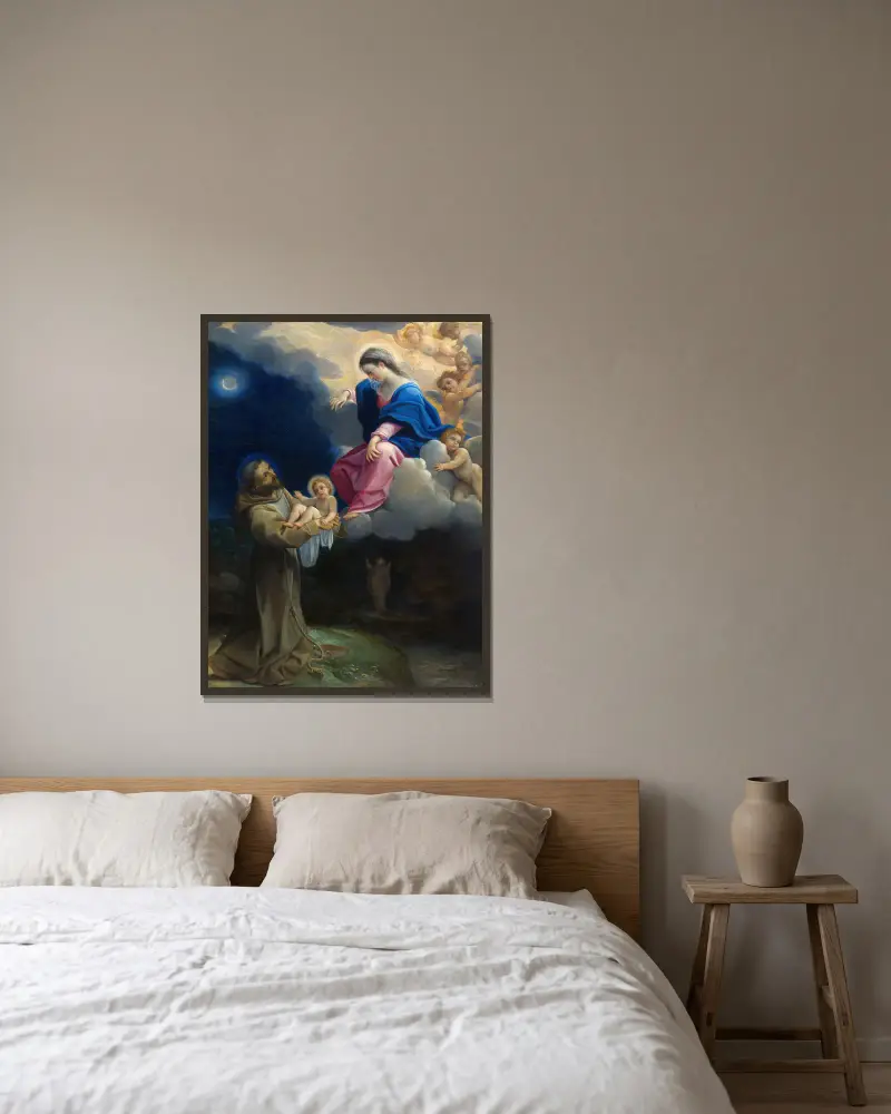 Den helige Franciskus syn av Ludovico Carracci inramad på en vägg