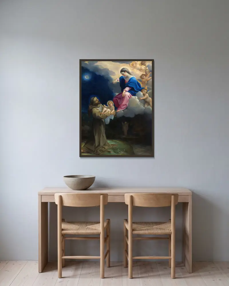 Den helige Franciskus syn av Ludovico Carracci inramad på en vägg