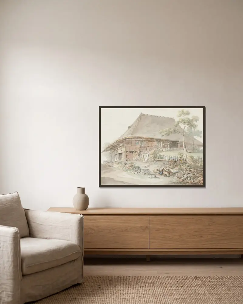 Bauernhaus im Berner Mittelland – nr 1 av Johann Ludwig Aberli inramad på en vägg