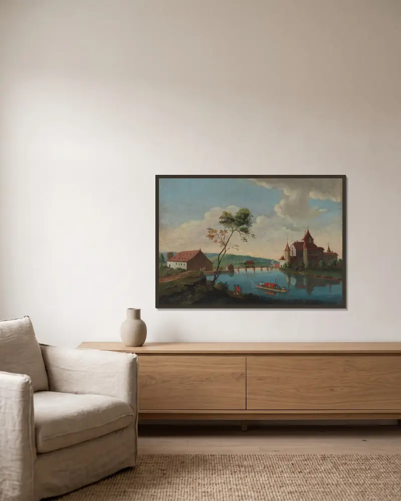 Schloss Nydau, Kanton Bern von Johann Ludwig Aberli gerahmt an einer Wand