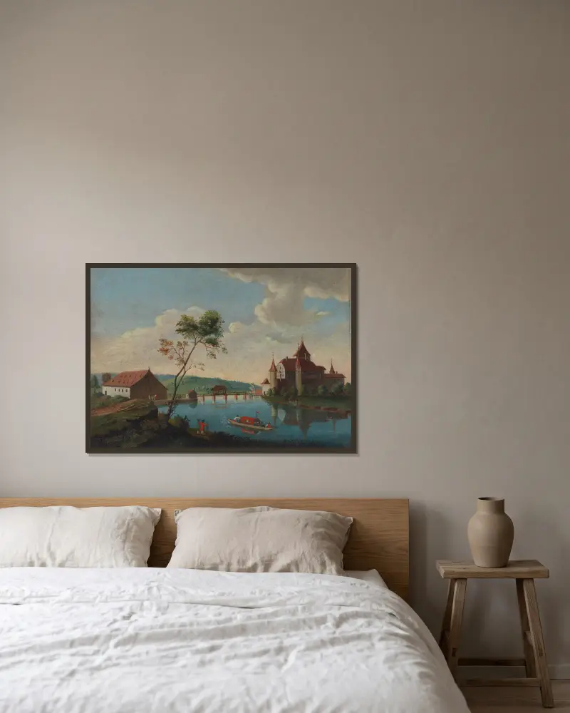 Schloss Nydau, Kanton Bern von Johann Ludwig Aberli gerahmt an einer Wand