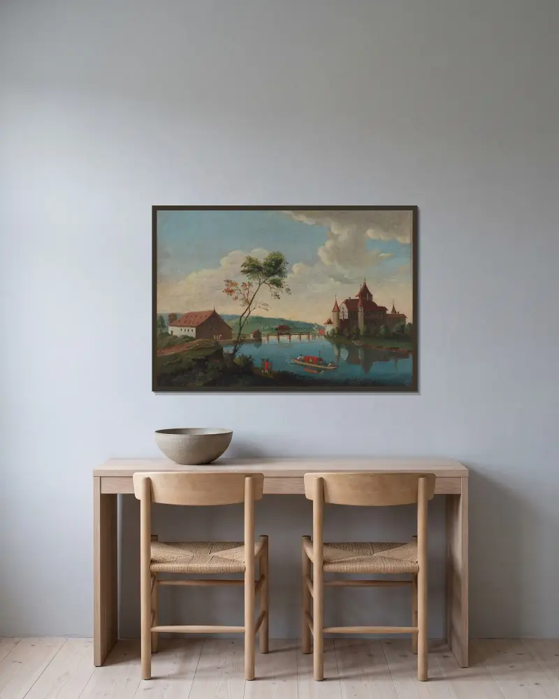 Schloss Nydau, Kanton Bern von Johann Ludwig Aberli gerahmt an einer Wand