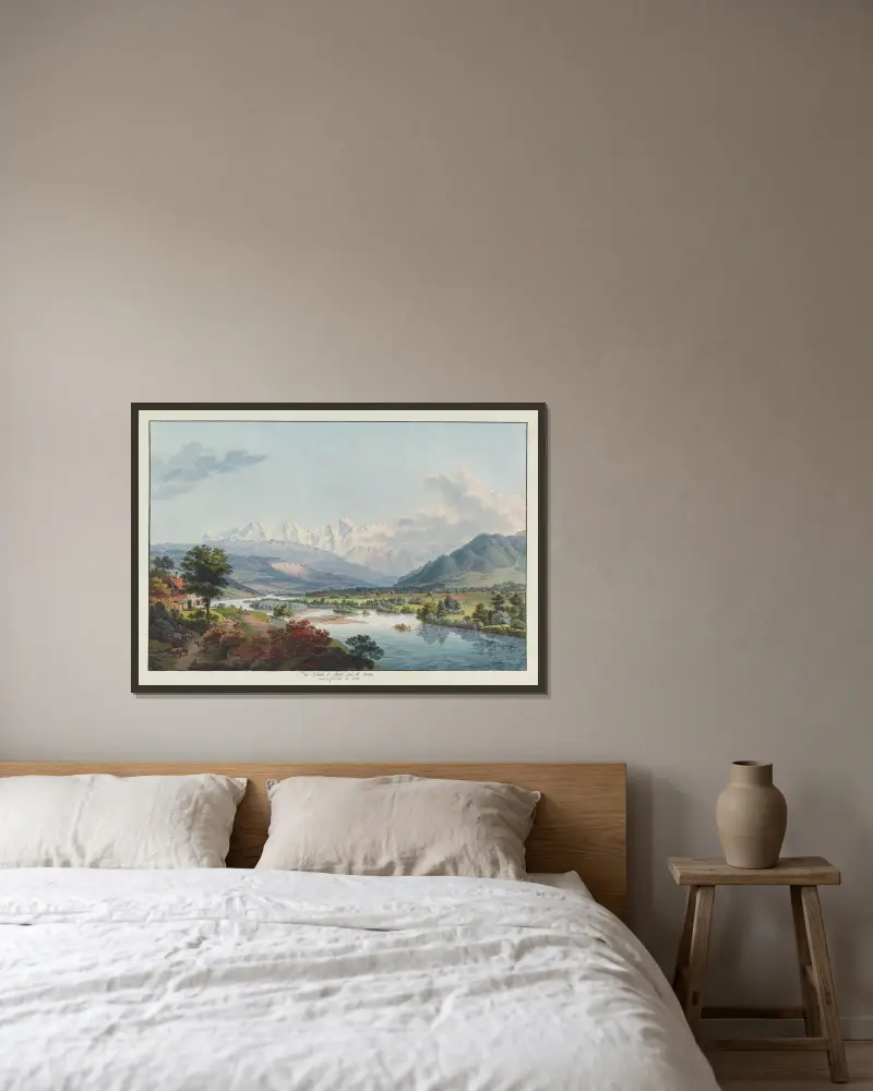 Ansicht von Mouri bei Bern von Johann Ludwig Aberli gerahmt an einer Wand