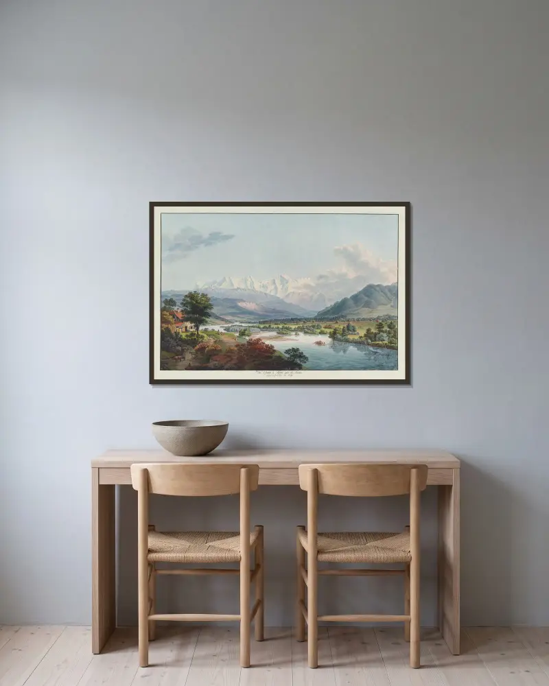 Ansicht von Mouri bei Bern von Johann Ludwig Aberli gerahmt an einer Wand