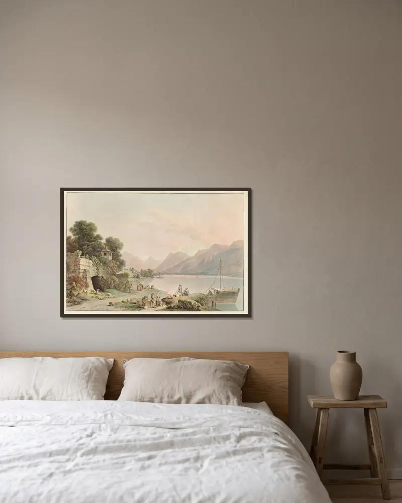 Vue prise aux environs de la Tour av Johann Ludwig Aberli inramad på en vägg