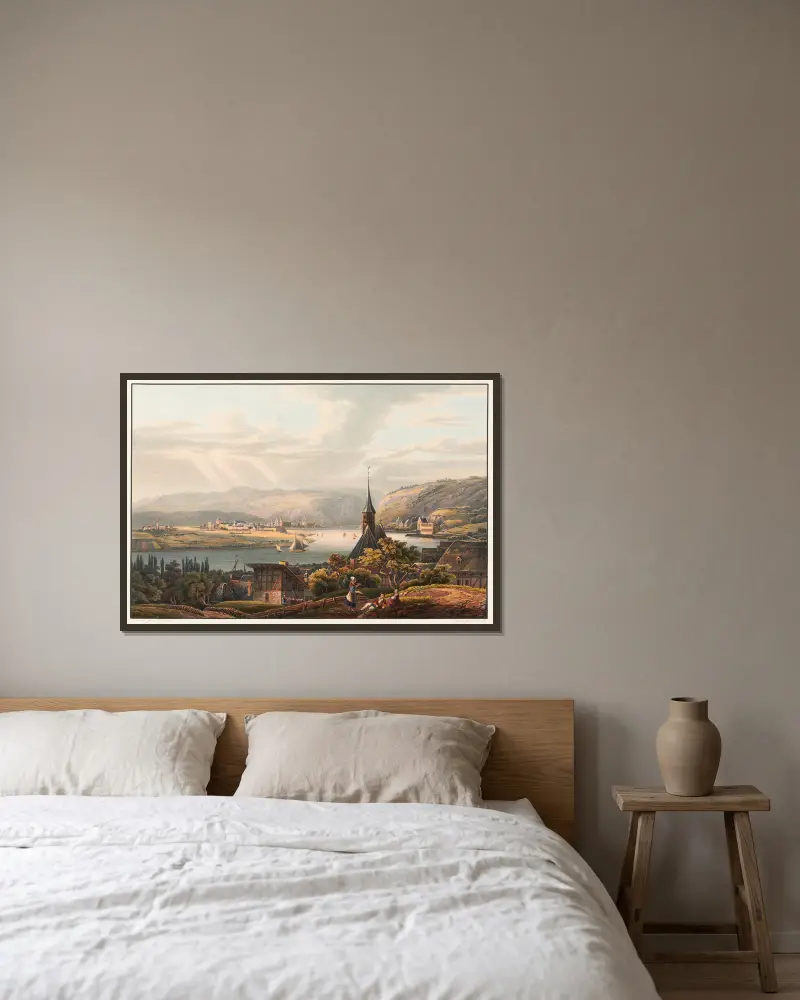 Vue de la ville d’Anderach av Johann Ludwig Bleuler inramad på en vägg