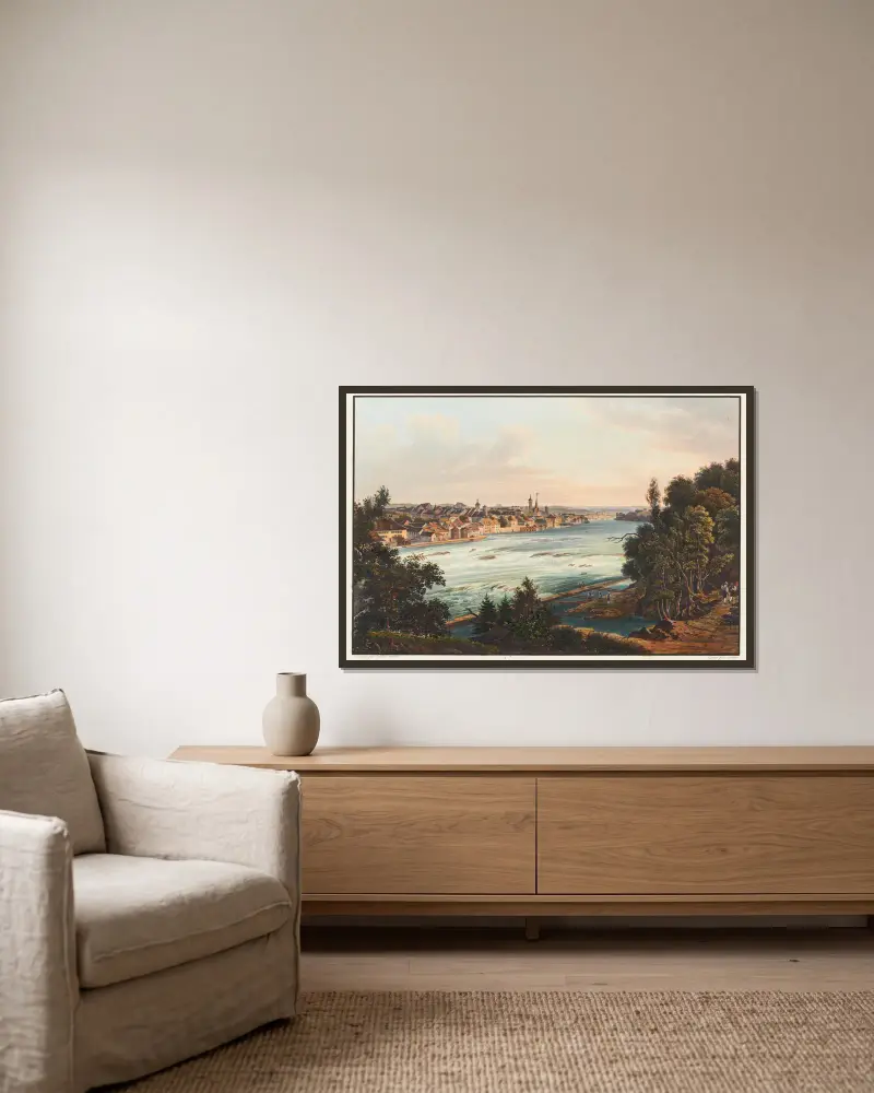 Blick auf die Stadt Schaffhausen vom Steinholzly aus von Johann Ludwig Bleuler gerahmt an einer Wand