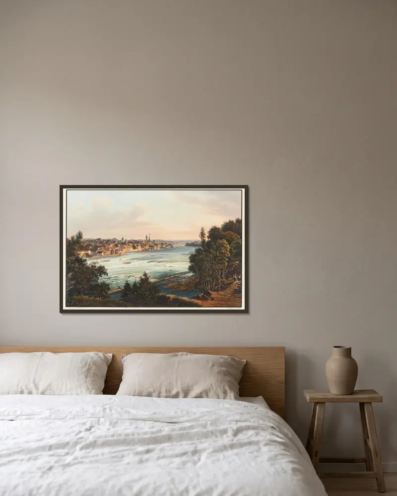 Blick auf die Stadt Schaffhausen vom Steinholzly aus von Johann Ludwig Bleuler gerahmt an einer Wand