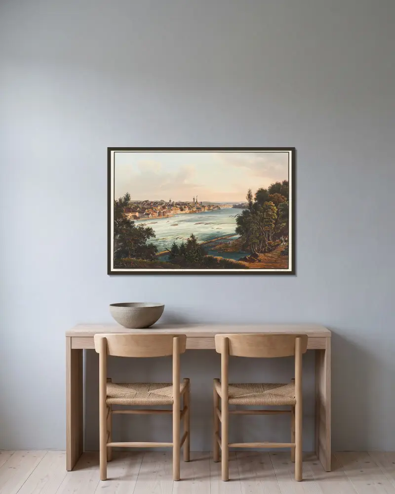 Blick auf die Stadt Schaffhausen vom Steinholzly aus von Johann Ludwig Bleuler gerahmt an einer Wand