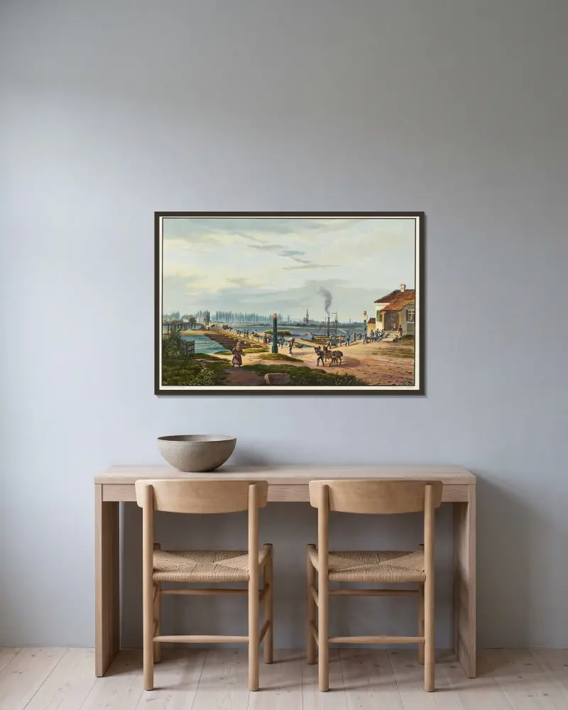 Vy över staden Strasbourg tagen från Kehl av Johann Ludwig Bleuler inramad på en vägg