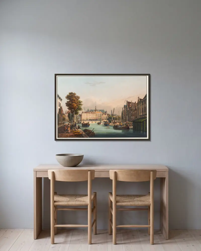 Vy över Leidens stadsinteriör av Johann Ludwig Bleuler inramad på en vägg
