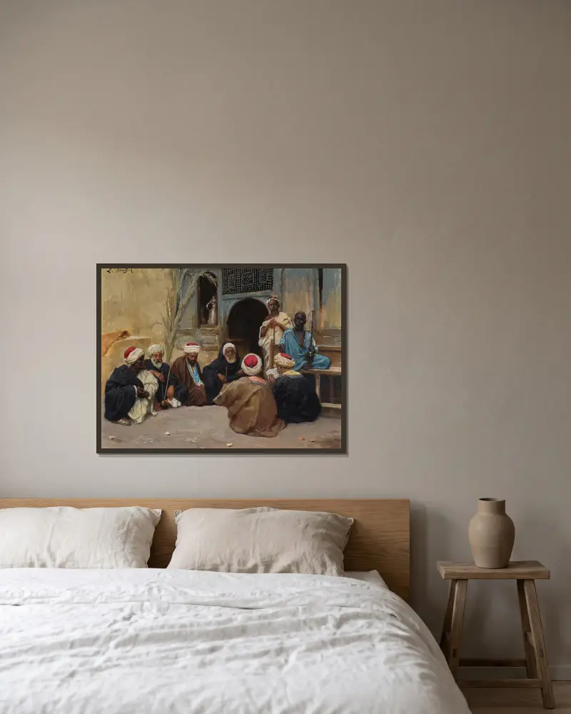 A Council Of Elders av Ludwig Deutsch inramad på en vägg