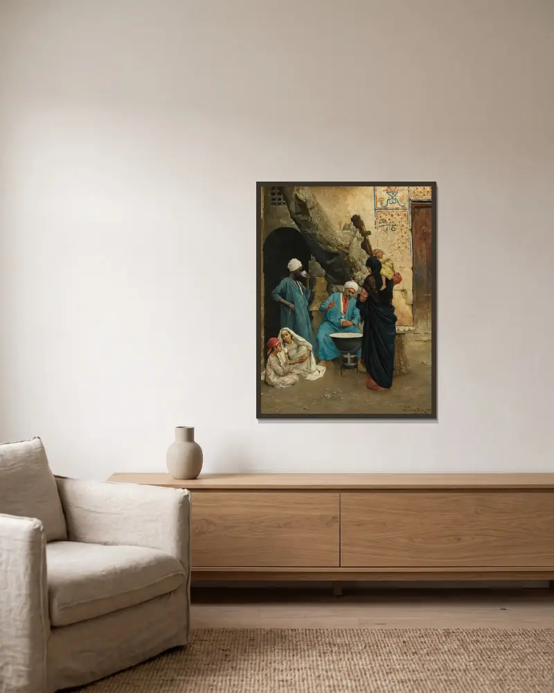 Ein erfrischendes Getränk von Ludwig Deutsch gerahmt an einer Wand