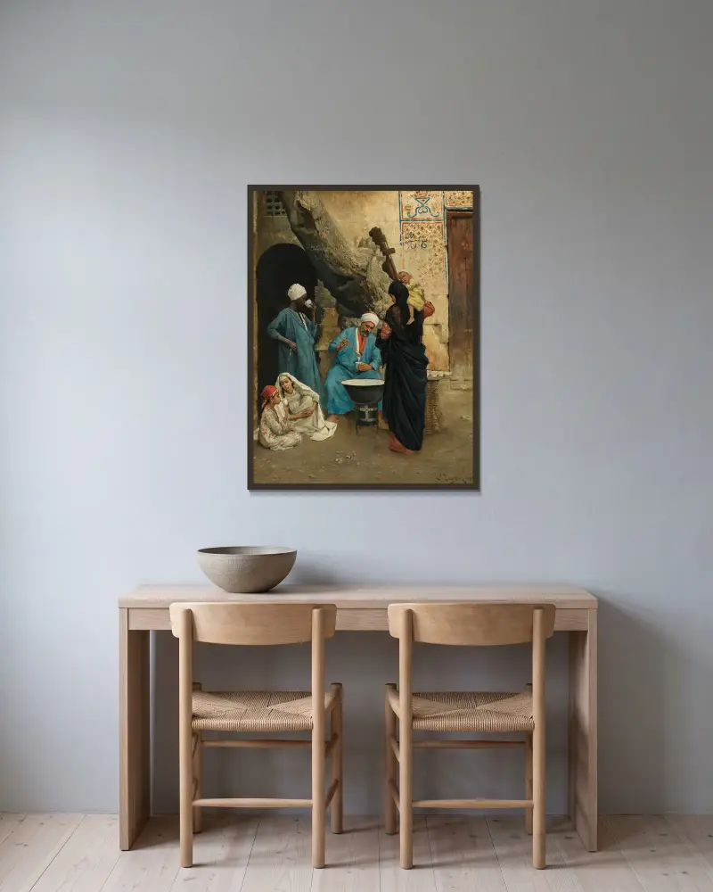 Ein erfrischendes Getränk von Ludwig Deutsch gerahmt an einer Wand
