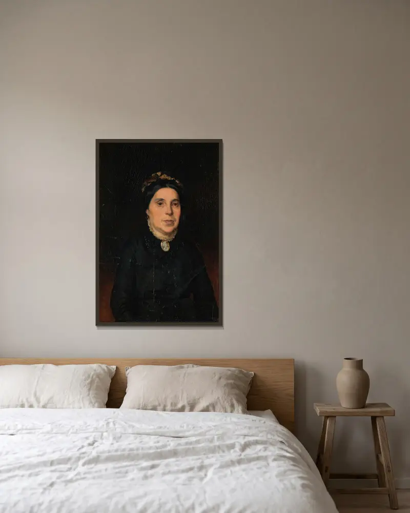 Porträtt av Ignaz Deutschs hustru av Ludwig Deutsch inramad på en vägg