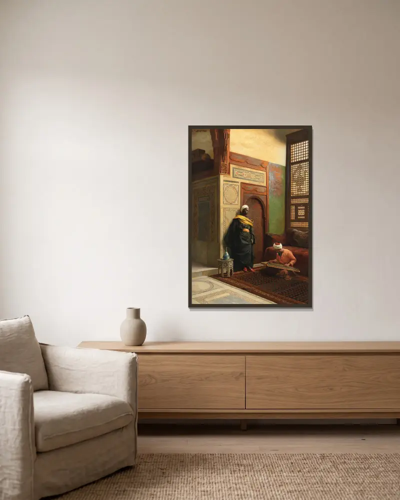 Der Qanun-Spieler von Ludwig Deutsch gerahmt an einer Wand