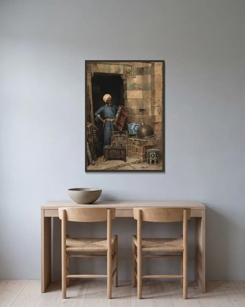 The Woodworker av Ludwig Deutsch inramad på en vägg