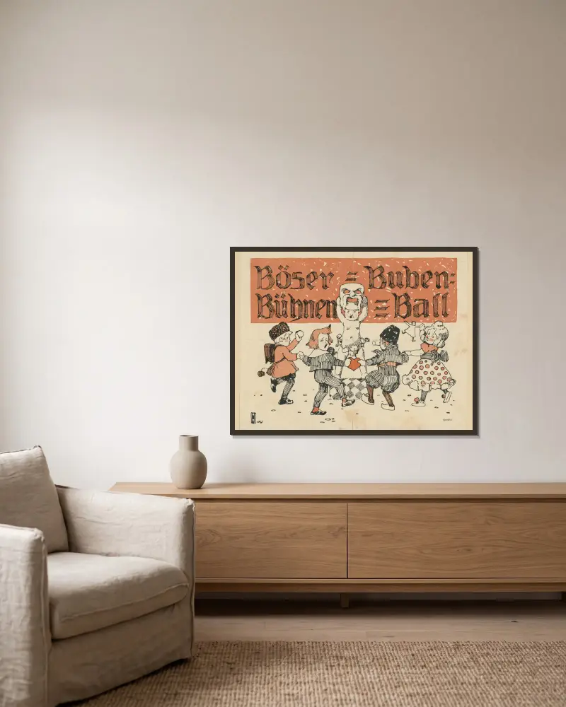 Böser-Buben-Bühnen-Ball von Ludwig Hohlwein gerahmt an einer Wand