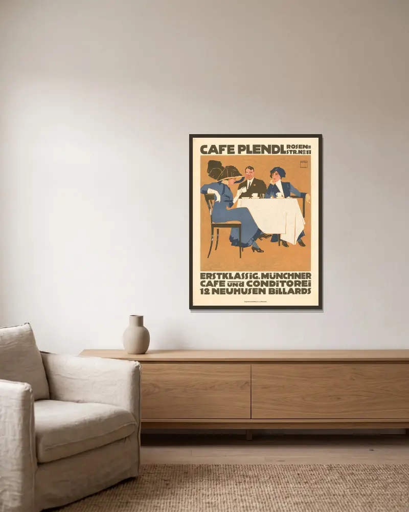 Café Plendl. Münchens kafé och konditori av Ludwig Hohlwein inramad på en vägg