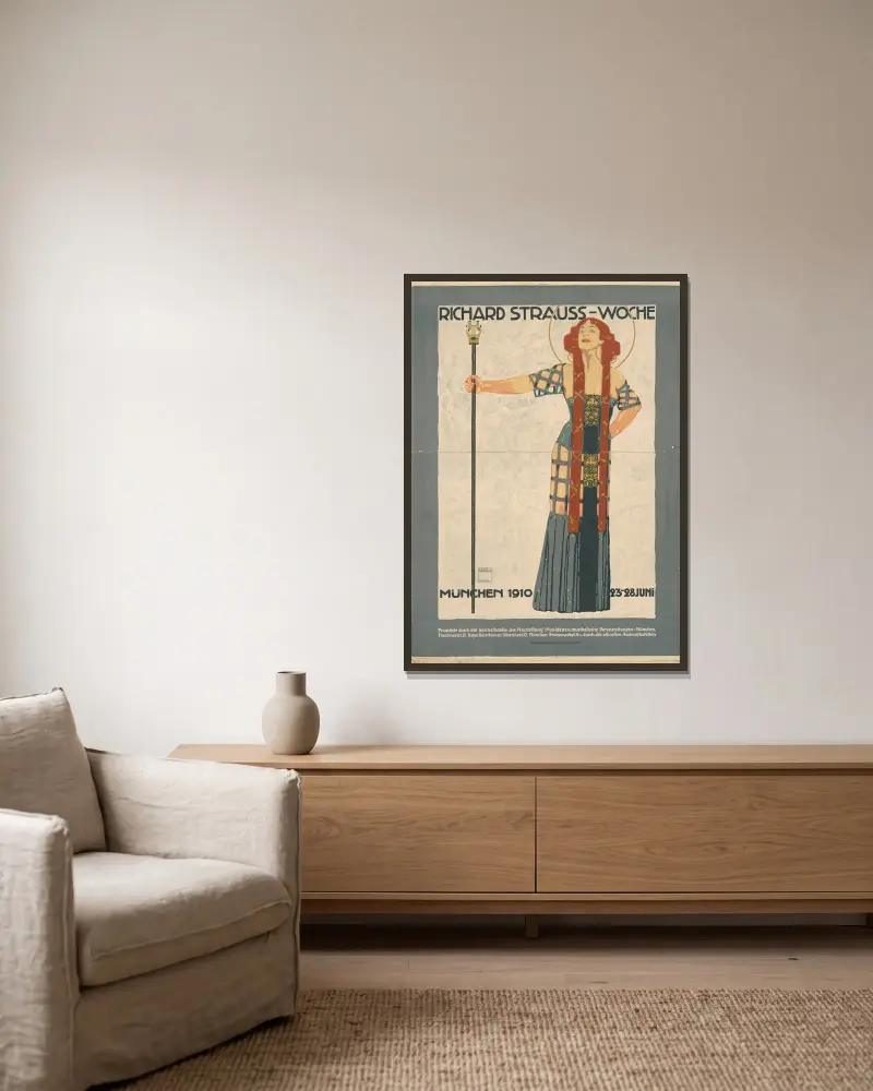 Richard-Strauss-Woche München 1910 von Ludwig Hohlwein gerahmt an einer Wand
