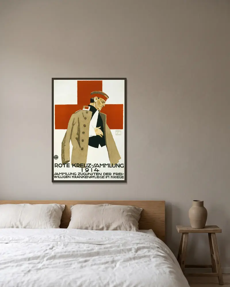 Rote Kreuz-Sammlung 1914. Sammlung zugunsten der Freiwilligen Krankenpflege im Kriege von Ludwig Hohlwein gerahmt an einer Wand