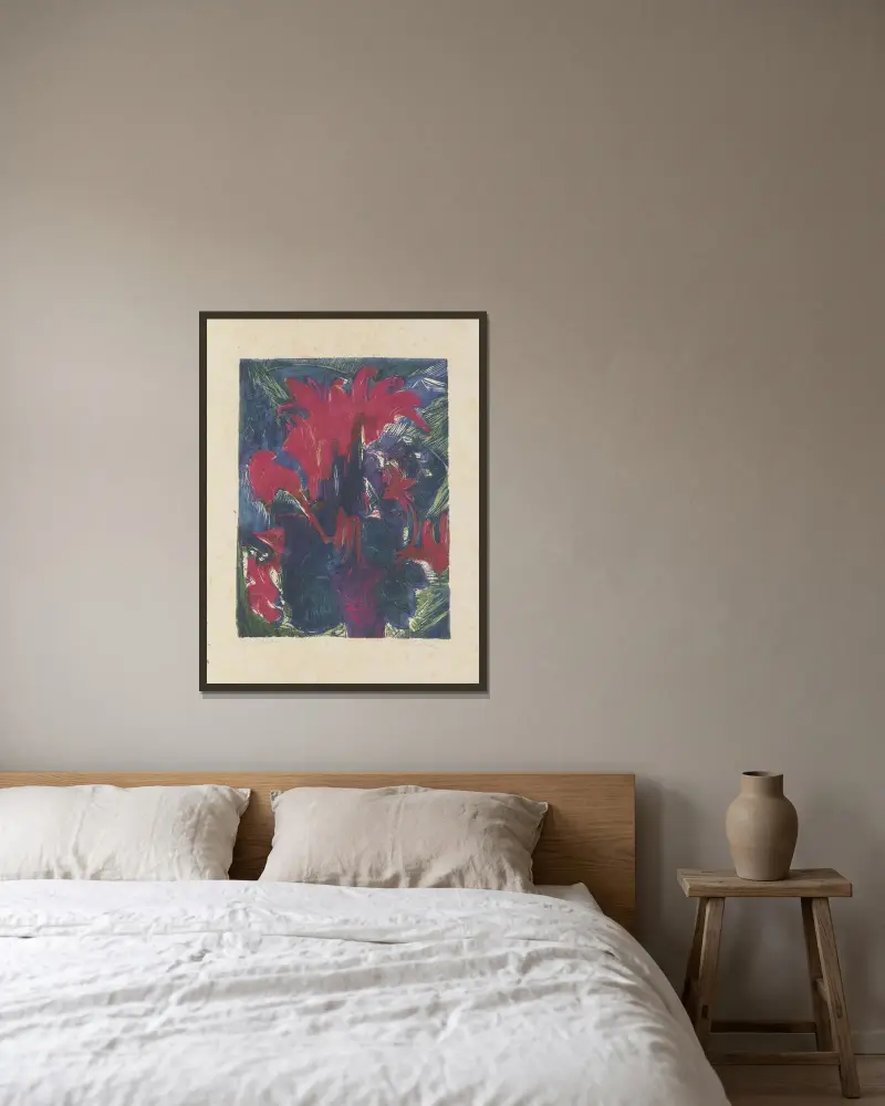Alpenveilchen av Ernst Ludwig Kirchner inramad på en vägg