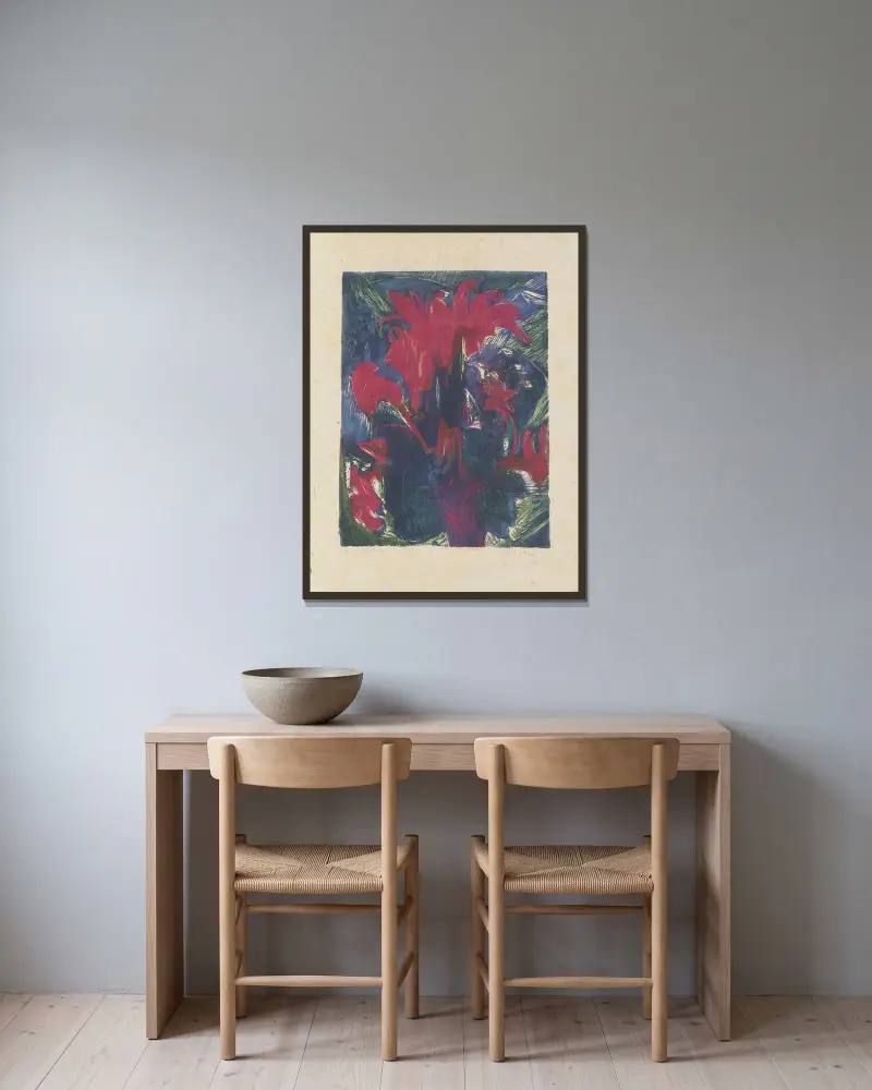 Alpenveilchen av Ernst Ludwig Kirchner inramad på en vägg
