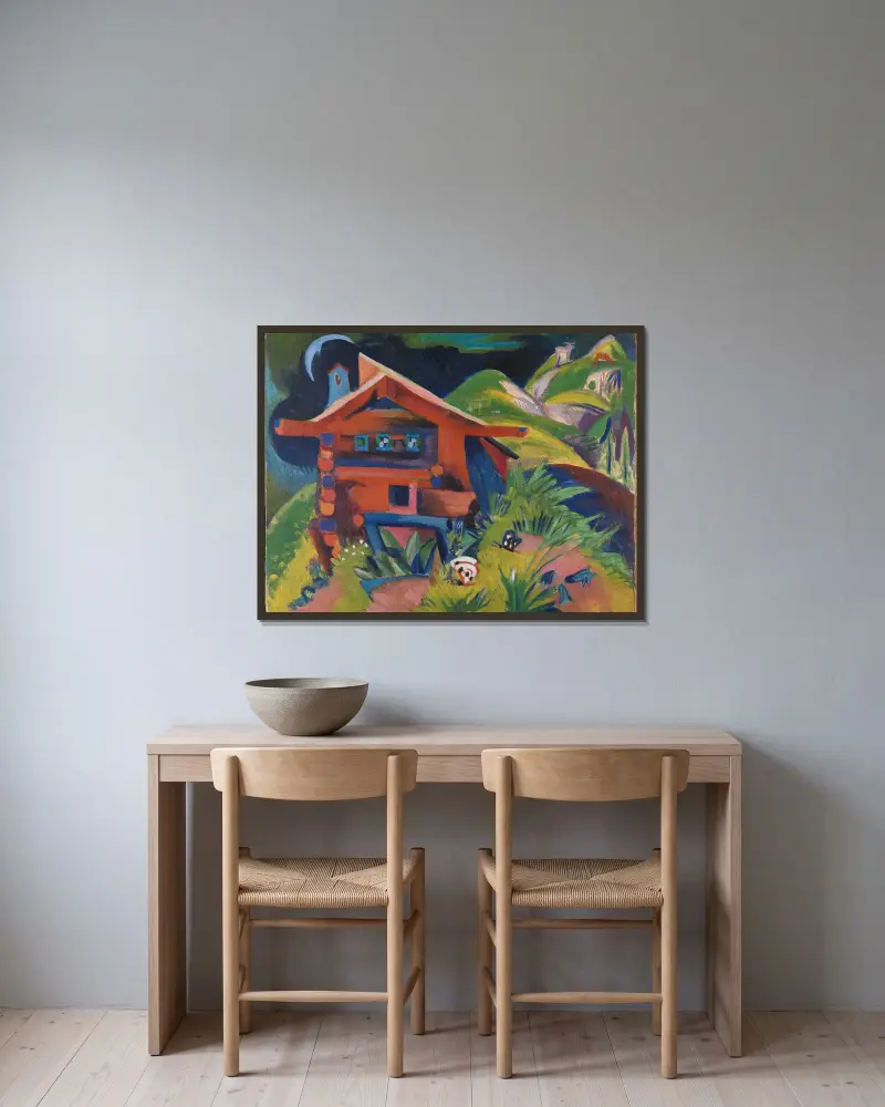 Alphütte av Ernst Ludwig Kirchner inramad på en vägg