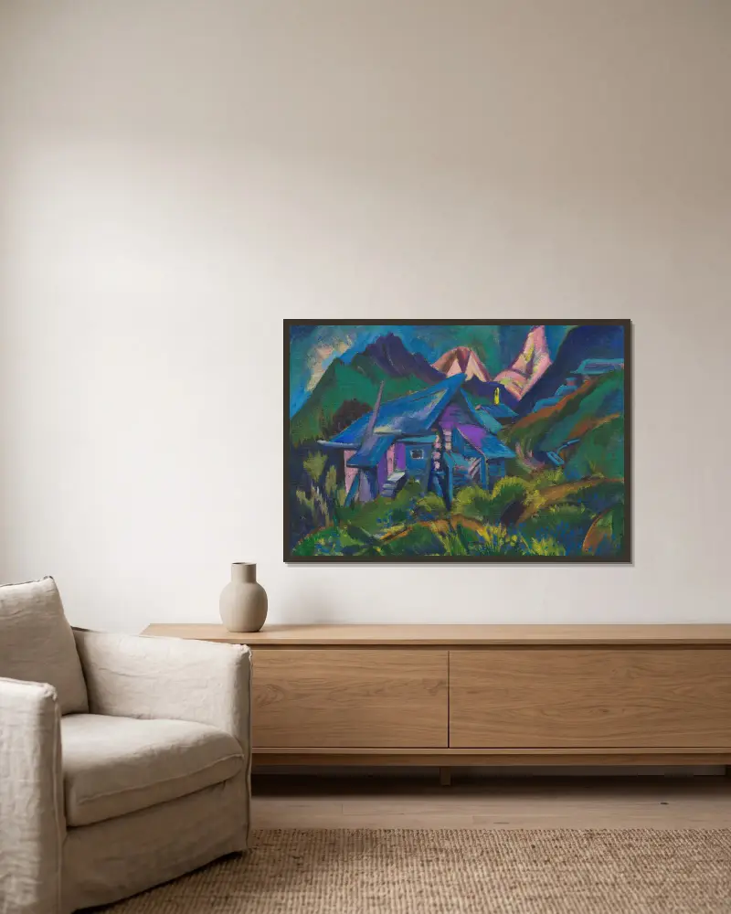 Alphütten und Tinzenhorn av Ernst Ludwig Kirchner inramad på en vägg