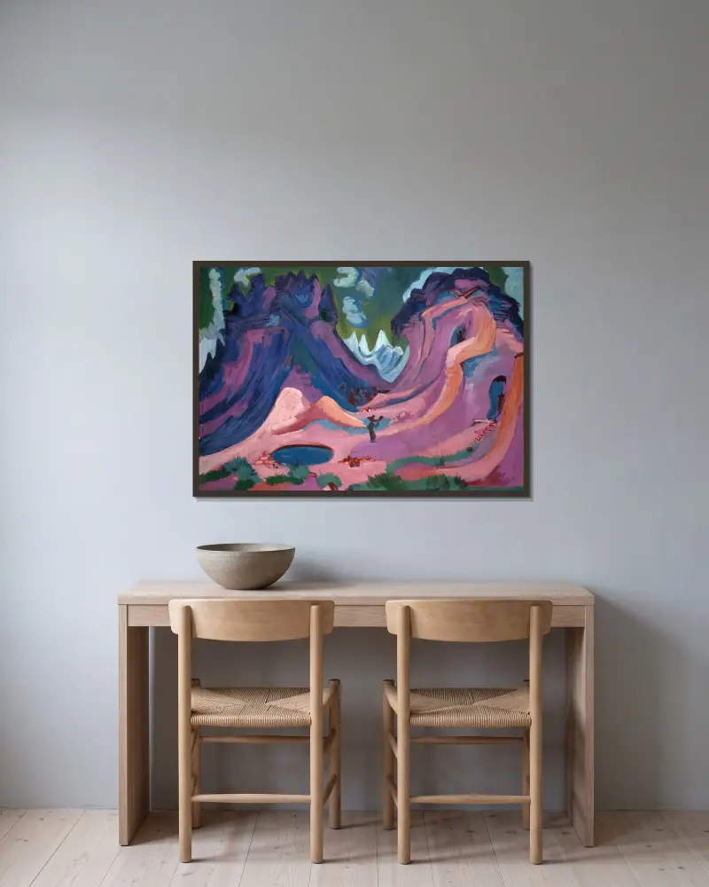 Amselfluh av Ernst Ludwig Kirchner inramad på en vägg