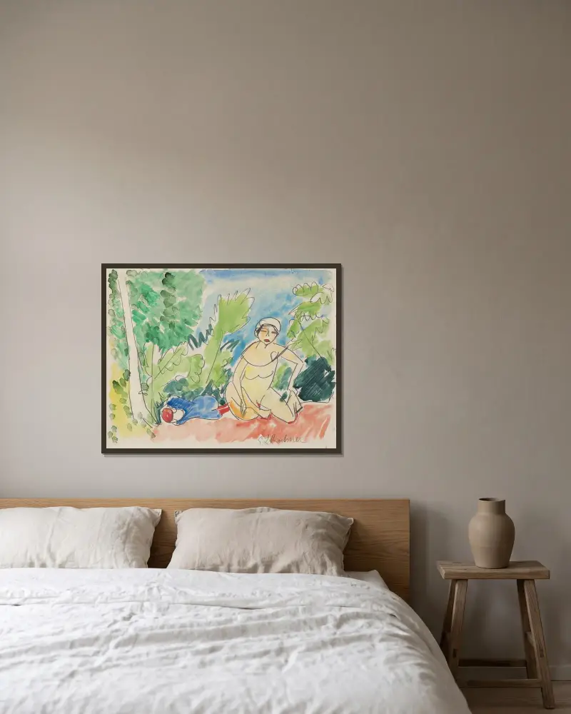 Badende am See av Ernst Ludwig Kirchner inramad på en vägg