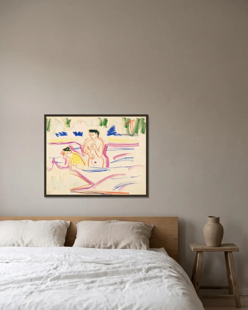 Badende Frauen av Ernst Ludwig Kirchner inramad på en vägg