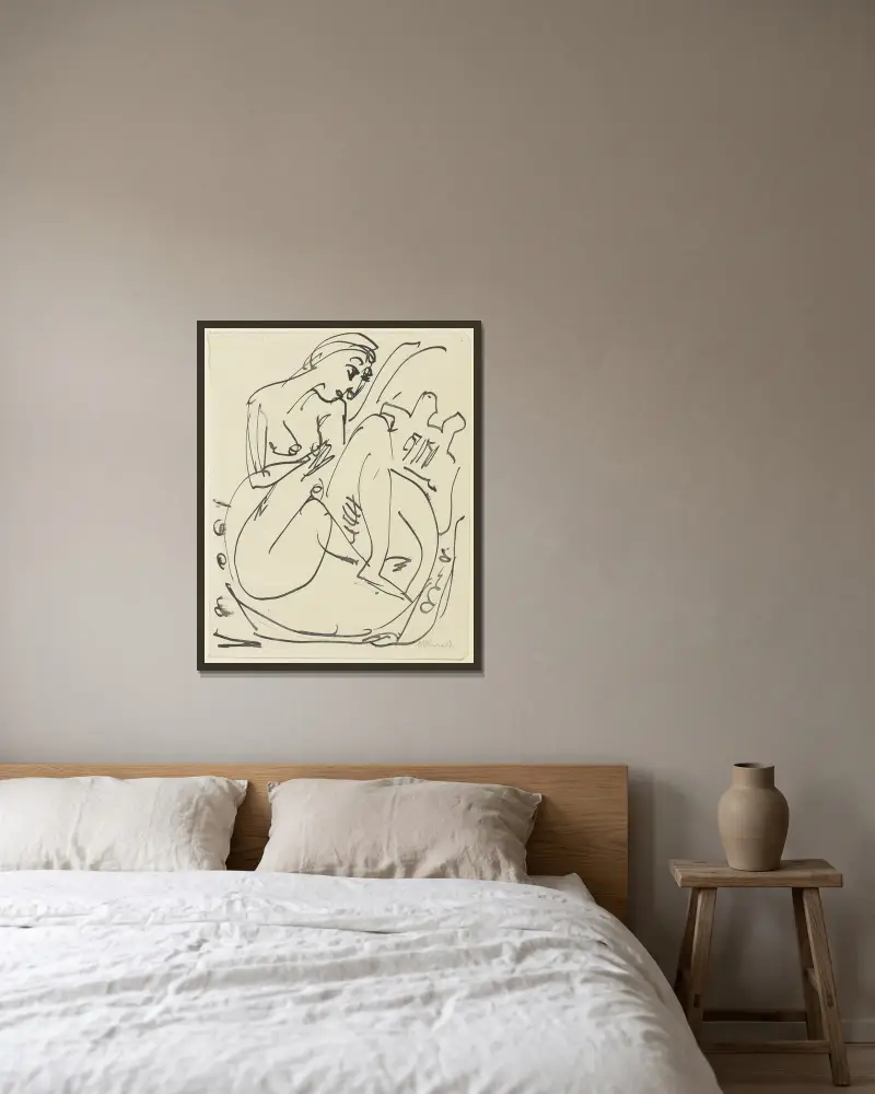 Badende im Tub av Ernst Ludwig Kirchner inramad på en vägg