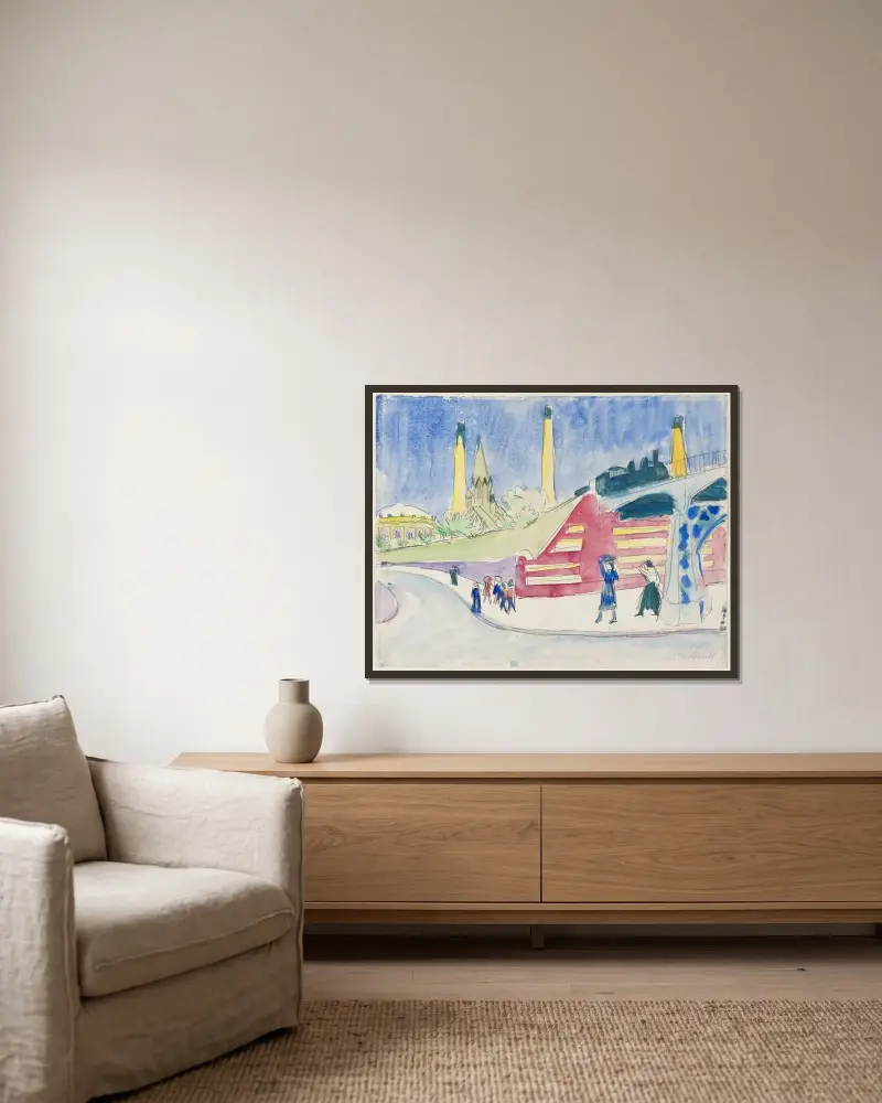 Bahndamm av Ernst Ludwig Kirchner inramad på en vägg