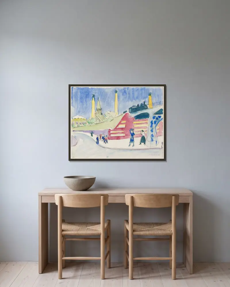 Bahndamm av Ernst Ludwig Kirchner inramad på en vägg