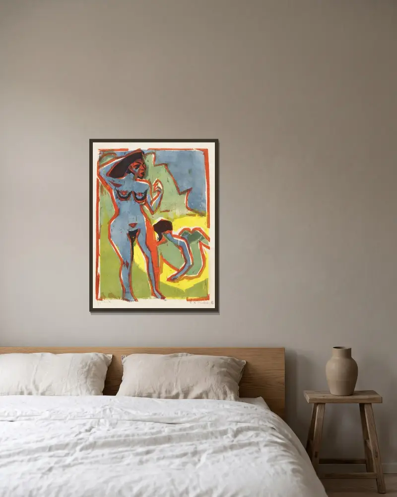 Bathing Women (Moritzburg) av Ernst Ludwig Kirchner inramad på en vägg