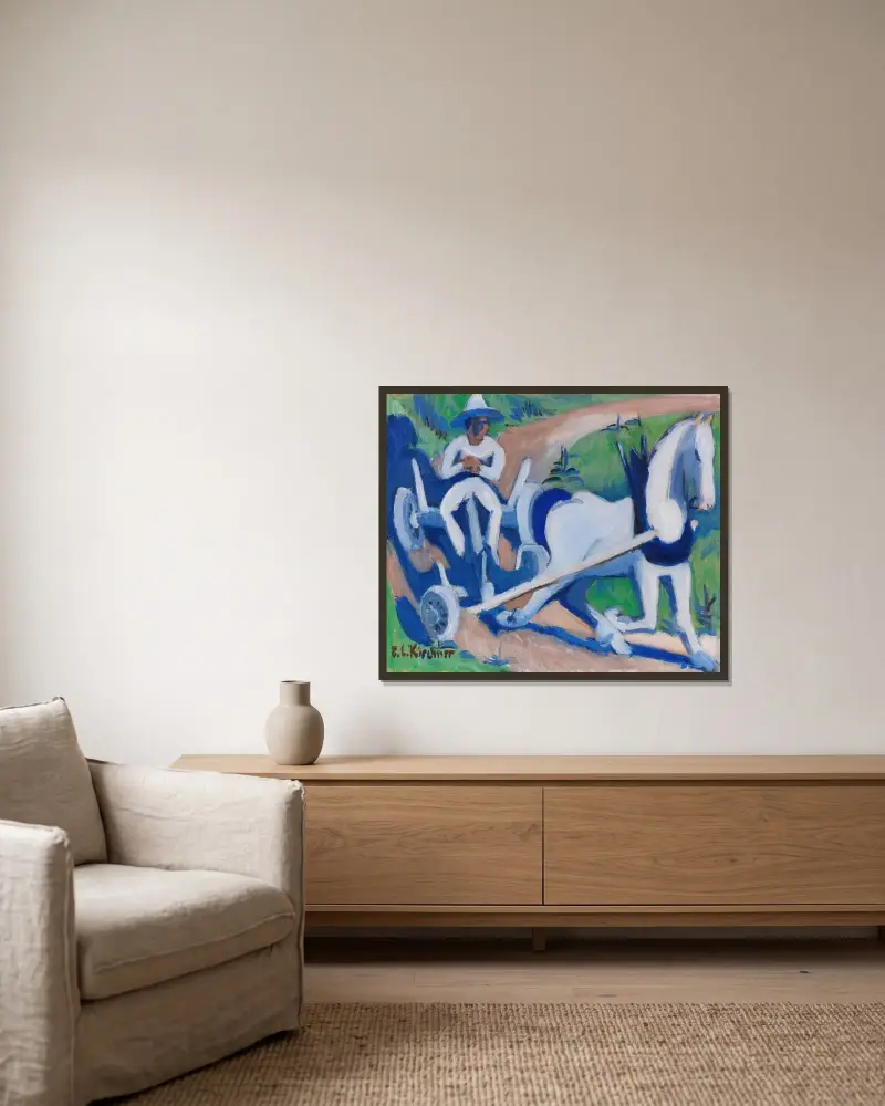 Bauernwagen mit Pferd av Ernst Ludwig Kirchner inramad på en vägg