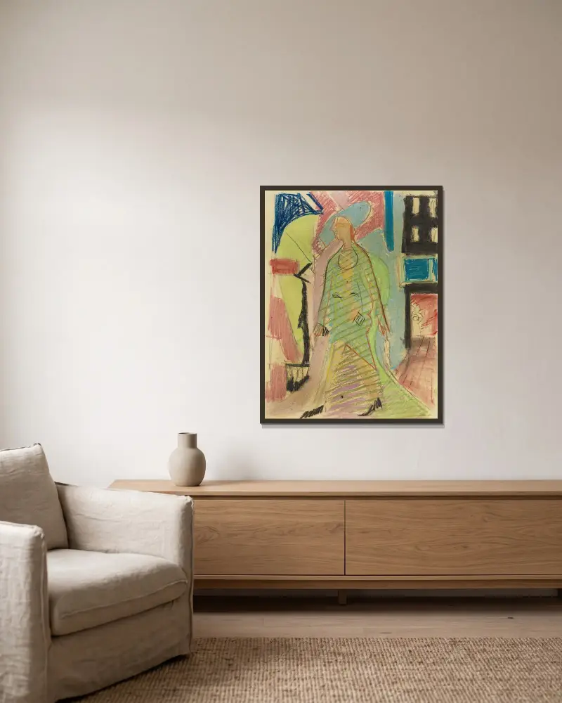 Begegnung av Ernst Ludwig Kirchner inramad på en vägg