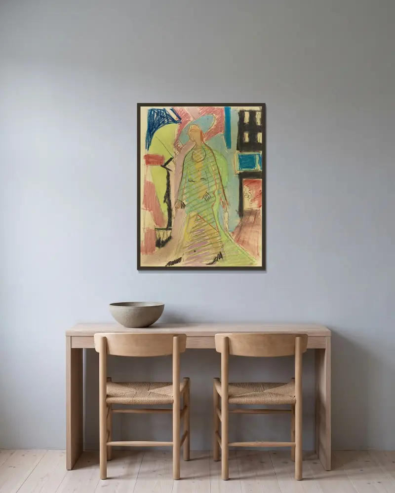 Begegnung av Ernst Ludwig Kirchner inramad på en vägg