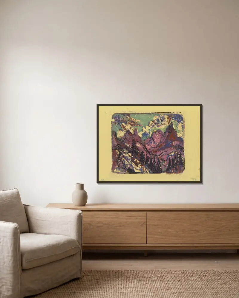 Berge av Ernst Ludwig Kirchner inramad på en vägg