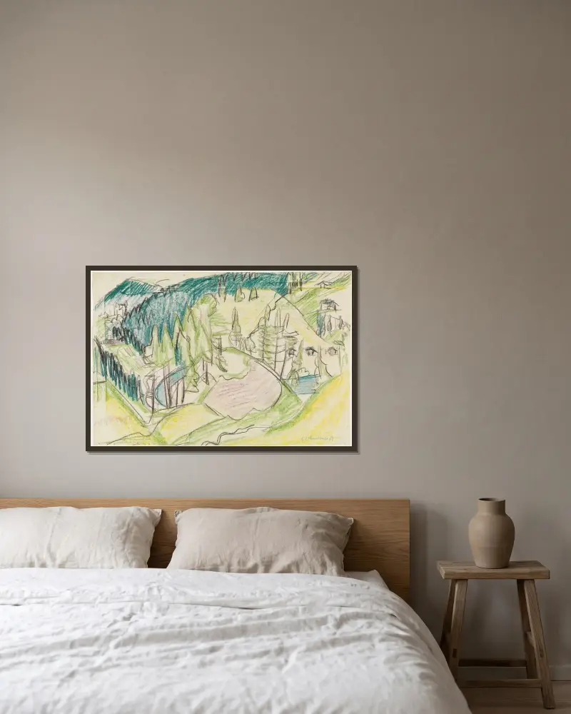 Berglandschaft mit Tannen av Ernst Ludwig Kirchner inramad på en vägg