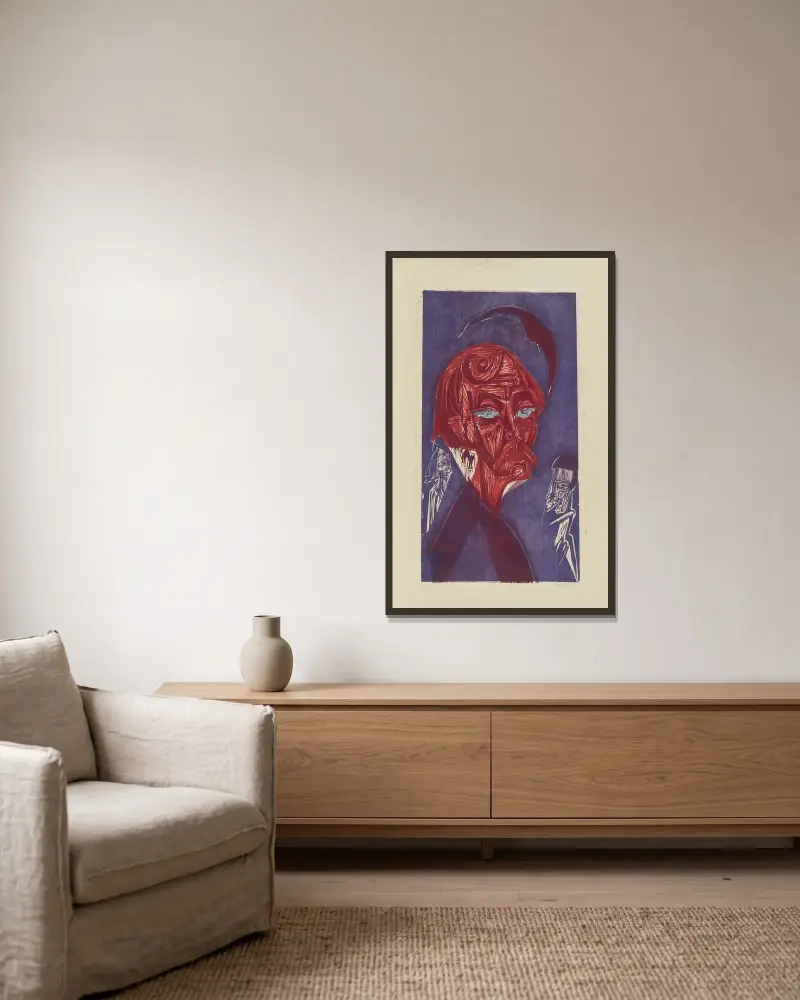 Blonder Maler. – Bildnis Karl Stirner av Ernst Ludwig Kirchner inramad på en vägg