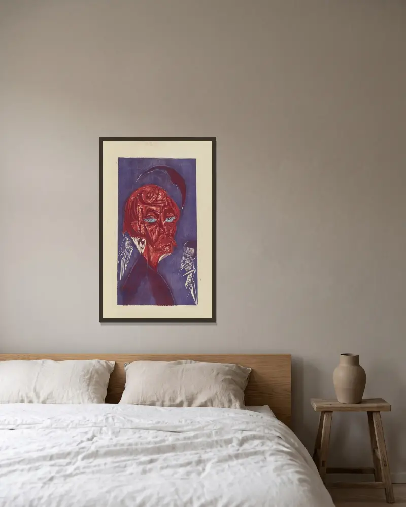 Blonder Maler. – Bildnis Karl Stirner av Ernst Ludwig Kirchner inramad på en vägg