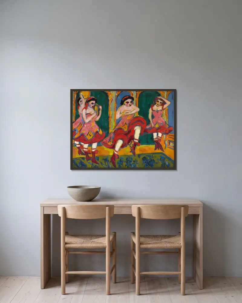 Czardas dancers av Ernst Ludwig Kirchner inramad på en vägg
