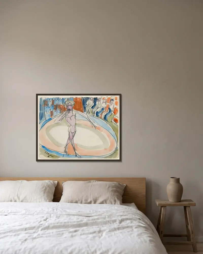 Dansande kvinna på kabarén av Ernst Ludwig Kirchner inramad på en vägg