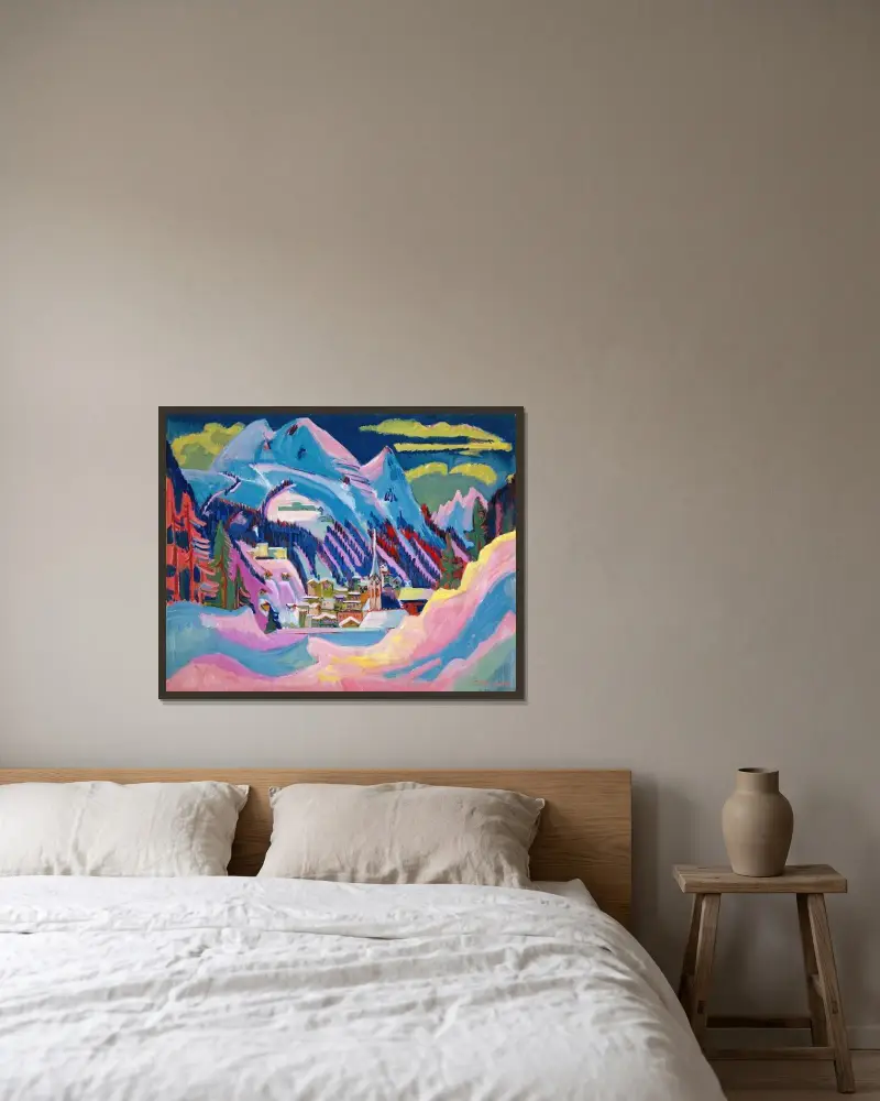 Davos på vintern. Davos i snö av Ernst Ludwig Kirchner inramad på en vägg