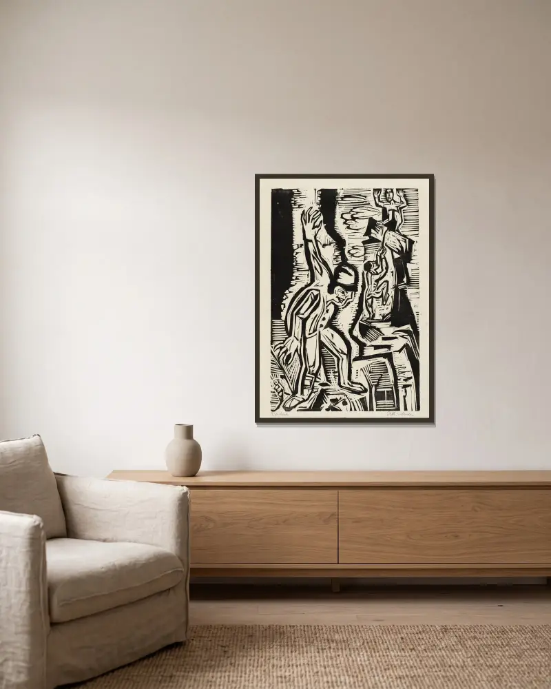 Die Bergsteiger von Ernst Ludwig Kirchner gerahmt an einer Wand