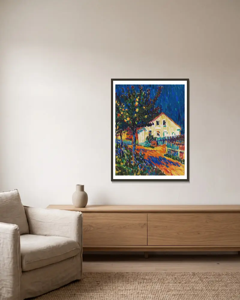 Dorfstraße mit Apfelbäumen av Ernst Ludwig Kirchner inramad på en vägg