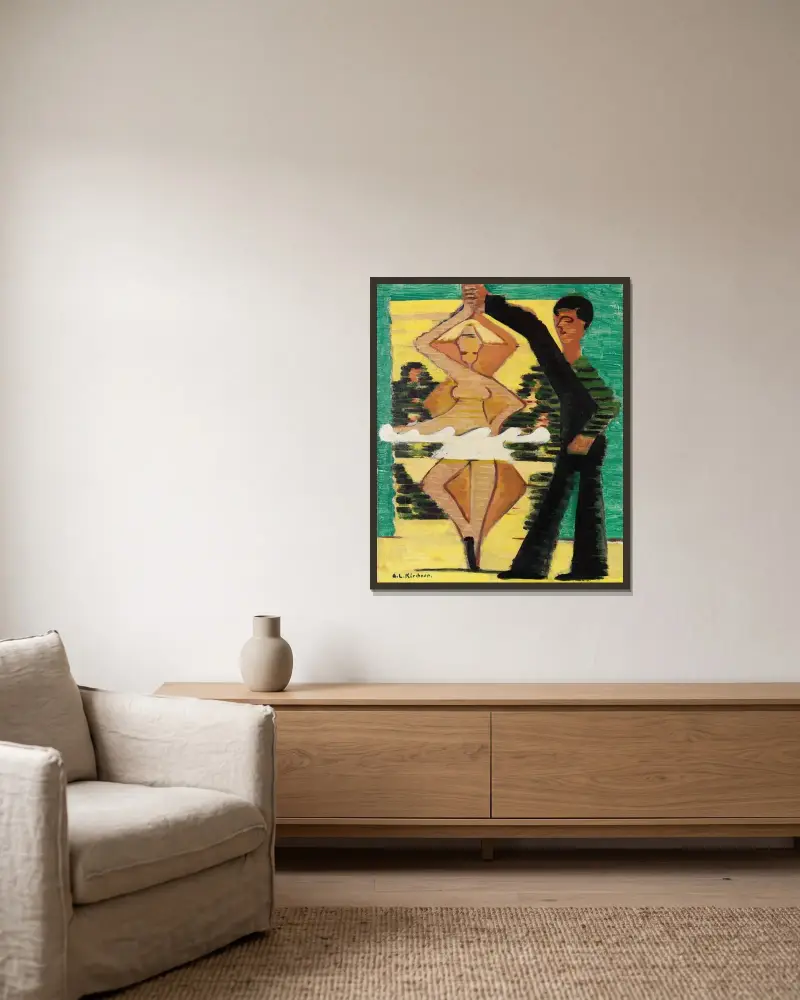 Drehende Tänzerin av Ernst Ludwig Kirchner inramad på en vägg